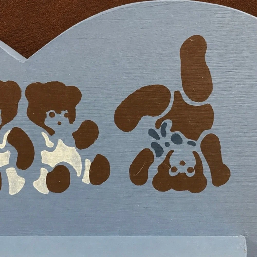 Vintage Heart Shaped Wood Wall Shelf Blue Hand Painted Teddy Bears Nursery Decor